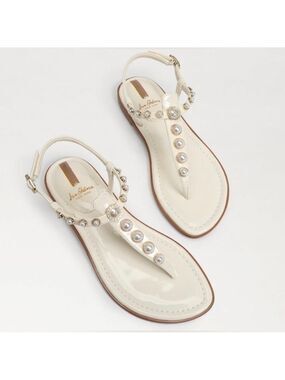 Sam Edelman Gigi Patent Pearl Embellished Thong T- Strap Sandals - NWT